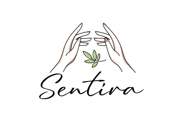Sentira logo twee handen en groen blad